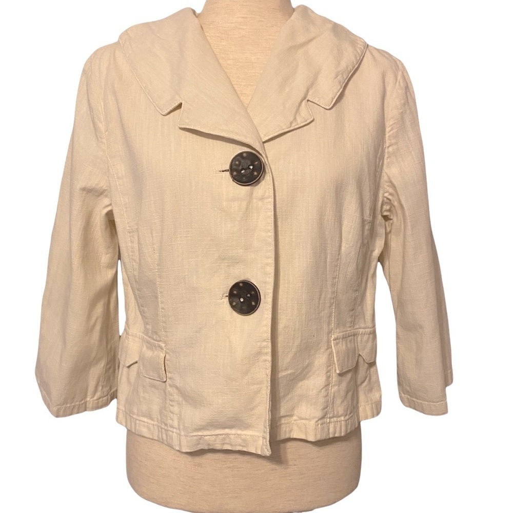 J. Jill Ivory Cream Cotton Jacket Big Buttons‎ Pockets Size Small